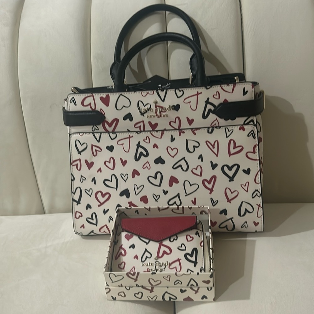 Brand New Kate Spade “Scribble Hearts” Purse&Wallet $265. Add Heart Purse $330.